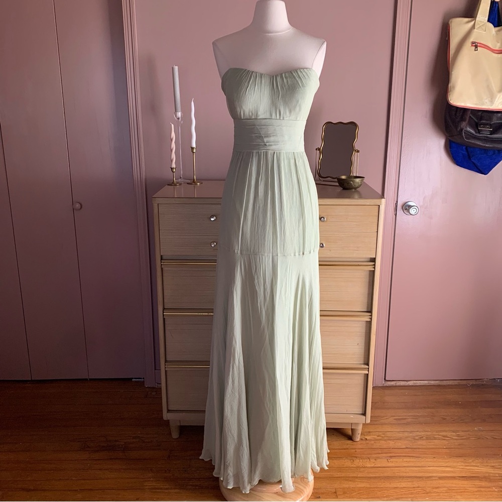 Jenny Yoo Strapless Light Green Gown